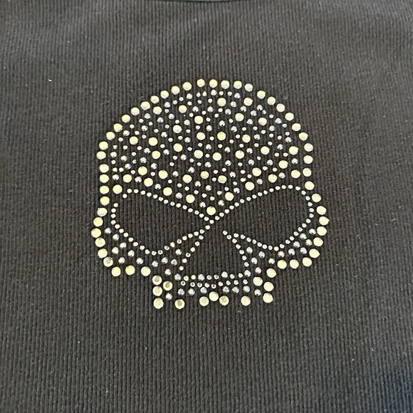 Harley Davidson Womens M Black Ribbed Tank Rhinestone Skull Biker Y2K Bedazzled - Picture 2 of 7